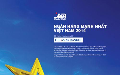Danh hiệu “Ngân hàng mạnh nhất” được Tạp chí Asian Banker - Tạp chí uy tín hàng đầu trong lĩnh vực tài chính ngân hàng.