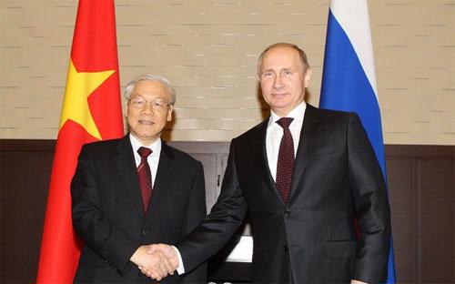 Tổng bí thư Nguyễn Phú Trọng và Tổng thống Nga Putin.<br>