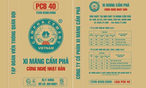 Logo và bao bì Xi măng Cẩm Phả thay đổi màu sắc xanh ngọc.