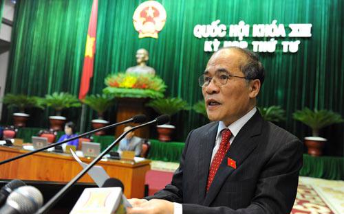 Chủ tịch Quốc hội Nguyễn Sinh Hùng phát biểu bế mạc kỳ họp thứ tư - Ảnh: CTV.<br>