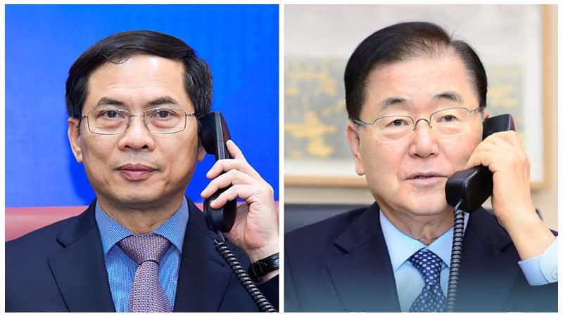 Bộ trưởng Ngoại giao Bùi Thanh Sơn điện đàm với Bộ trưởng Ngoại giao Hàn Quốc Chung Eui Yong - Ảnh: Bộ Ngoại giao