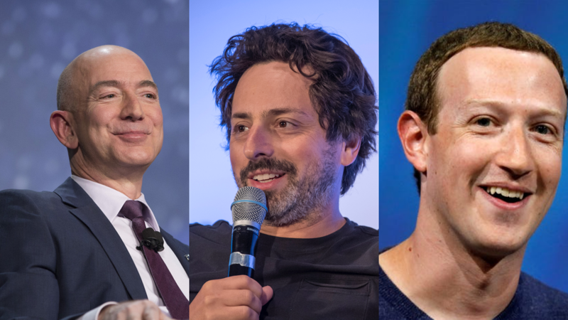 Từ trái sang phải: Jeff Bezos, Sergey Brin và Mark Zuckerberg - Ảnh: AP/Getty Images