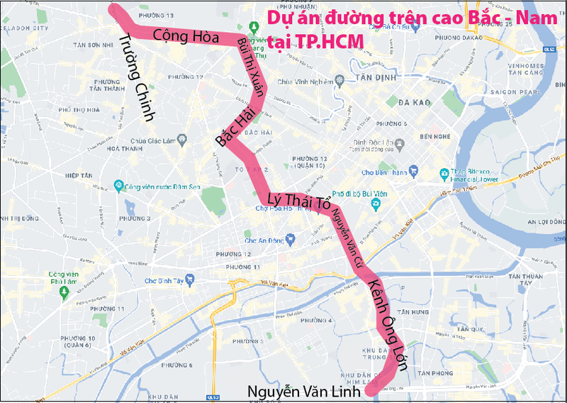 Dự án đường trên cao Bắc - Nam bắt đầu từ nút giao đường Cộng Hòa -Trường Chinh đến đường Nguyễn Văn Linh.
