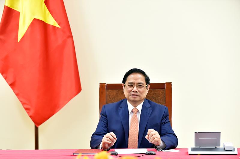 Thủ tướng Phạm Minh Chính tại cuộc điện đàm - Ảnh: Bộ Ngoại giao