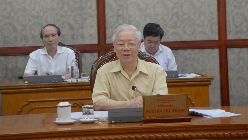 Tổng Bí thư Nguyễn Phú Trọng tại cuộc họp - Ảnh: VGP