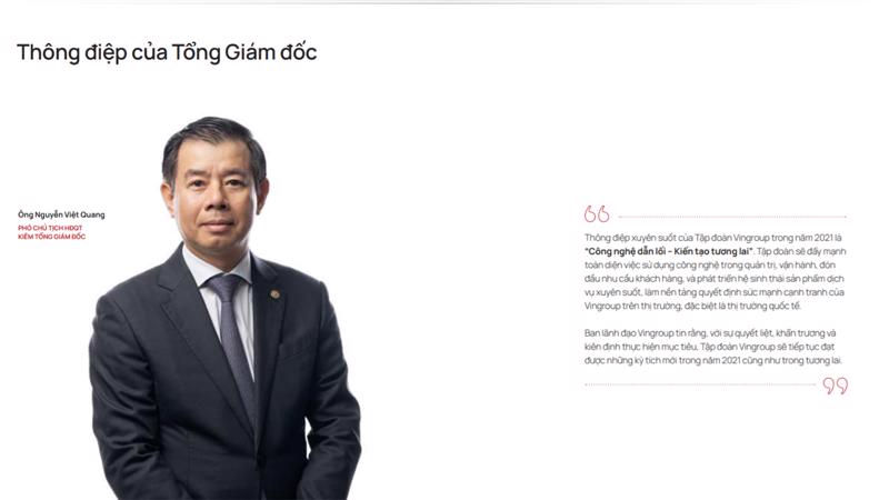 Ông Quang được bổ nhiệm giữ chức vụ Tổng Giám đốc Tập đoàn từ tháng 02 năm 2018.