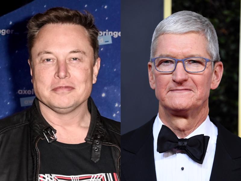 Elon Musk, CEO Tesla và Tim Cook, CEO Apple - Ảnh: BI