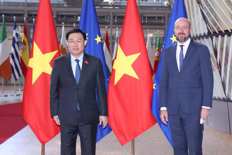 National Assembly Chairman Vuong Dinh Hue and European Council President Charles Mitchen. Source: Quochoi.vn