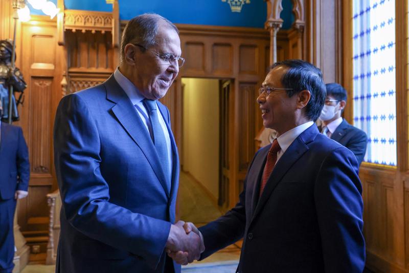 Bộ trưởng Ngoại giao Bùi Thanh Sơn và Bộ trưởng Ngoại giao Nga Sergei Lavrov - Ảnh: Bộ Ngoại giao