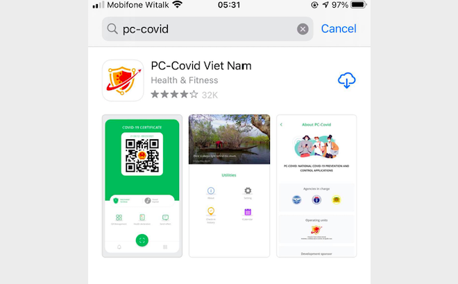 Ứng dụng PC-Covid trên kho ứng dụng App Store .