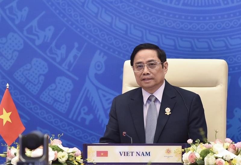 Thủ tướng Phạm Minh Chính dự Hội nghị Cấp cao ASEAN - Mỹ lần thứ 9 theo hình thức trực tuyến - Ảnh: VGP