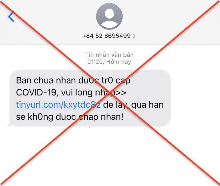 Tin nhắn lừa đảo về việc nhận trợ cấp Covid-19. Ảnh - BHXH Việt Nam. 