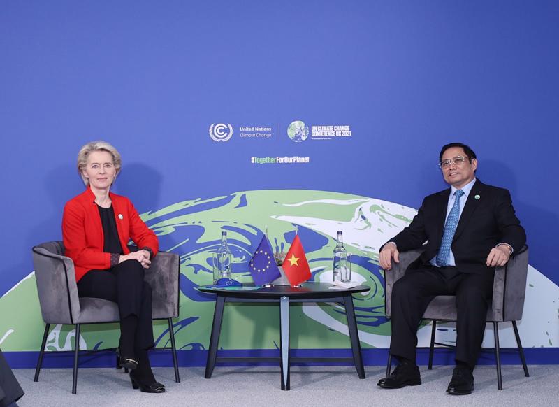 Thủ tướng Phạm Minh Chính gặp Chủ tịch EC Ursula von der Leyen -  Ảnh: TTXVN