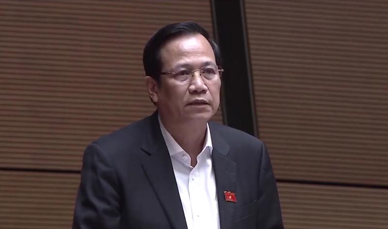 Bộ trưởng Lao động, Thương binh và Xã hội Đào Ngọc Dung phát biểu tại phiên thảo luận chiều 8/11.