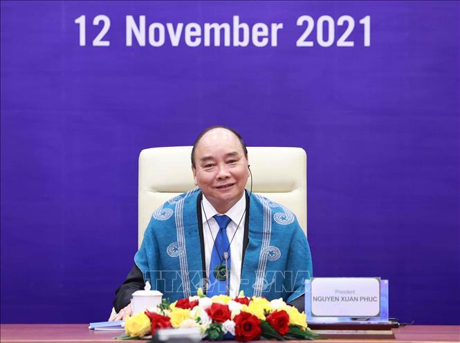 Chủ tịch nước Nguyễn Xuân Phúc tham dự hội nghị các nhà lãnh đạo kinh tế APEC lần thứ 28 được tổ chức theo hình thức trực tuyến - Ảnh: TTXVN