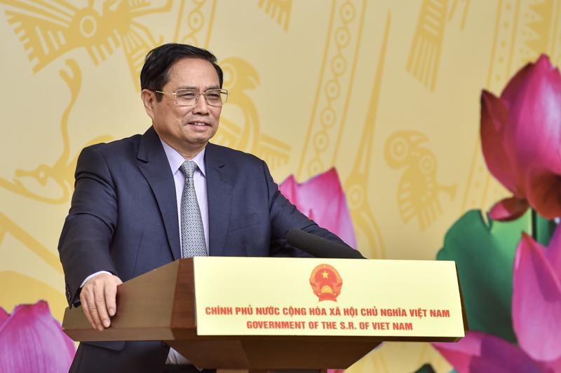 Thủ tướng Chính phủ Phạm Minh Chính phát biểu tại cuộc gặp mặt sáng 14/11 - Ảnh: VGP