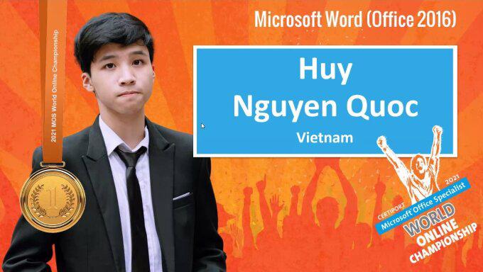 Thí sinh Nguyễn Quốc Huy vừa giành huy chương vàng tại cuộc thi Tin học văn phòng thế giới
