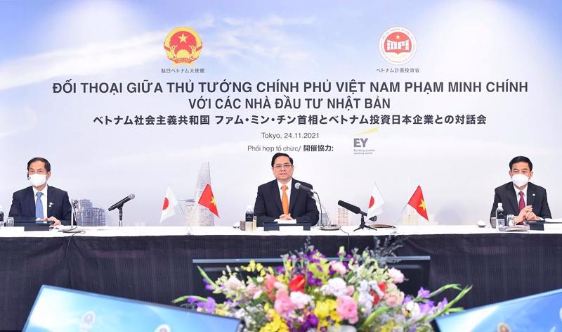 Prime Minister Pham Minh Chinh at the dialogue session with leading Japanese businesses. Source: VGP