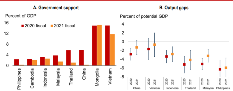 Fiscal support increased significantly in response to the pandemic. Source: World Bank