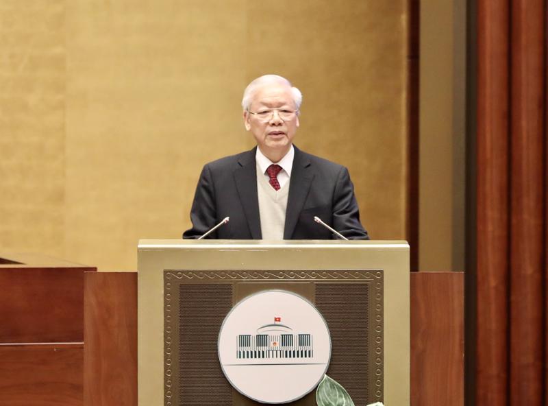 Tổng Bí thư Nguyễn Phú Trọng phát biểu tại Hội nghị cán bộ toàn quốc quán triệt, triển khai kết luận và quy định của Ban Chấp hành Trung ương Đảng về công tác xây dựng, chỉnh đốn Đảng - Ảnh: VGP