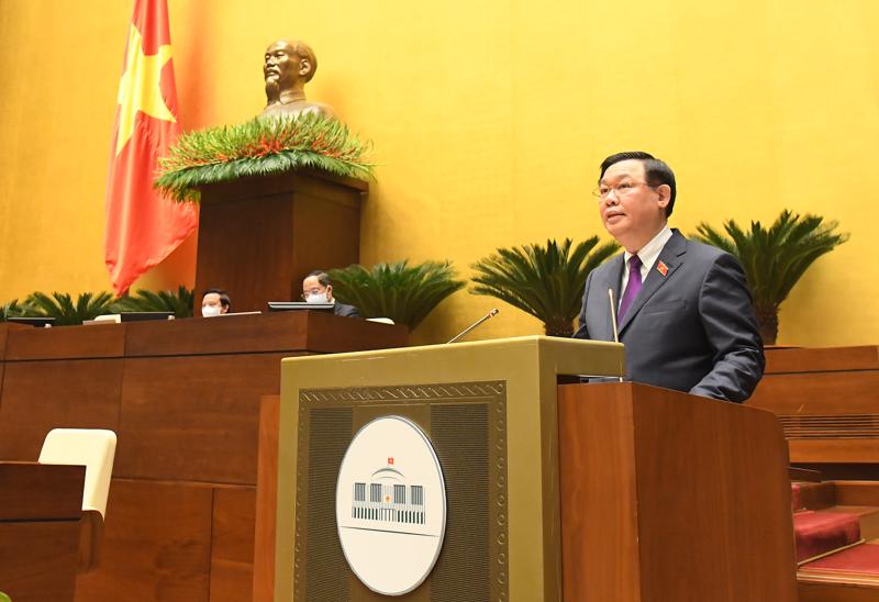 Chủ tịch Quốc hội Vương Đình Huệ phát biểu khai mạc Kỳ họp sáng 4/1. Ảnh - Quochoi.vn. 