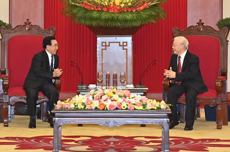 Tổng Bí thư Nguyễn Phú Trọng tiếp Thủ tướng Lào thăm chính thức Việt Nam - Ảnh: TTXVN