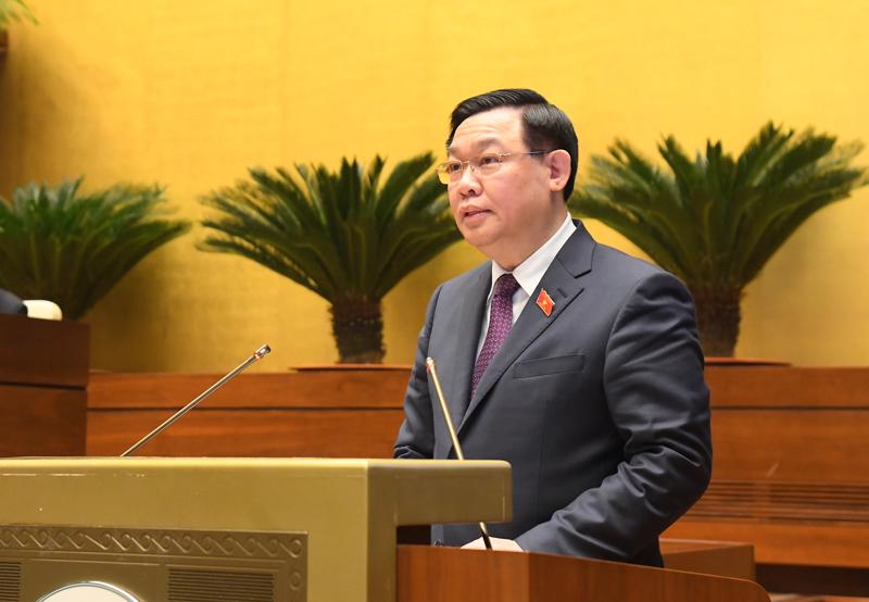 Chủ tịch Quốc hội Vương Đình Huệ phát biểu bế mạc kỳ họp bất thường lần thứ nhất của Quốc hội khóa XV - Ảnh: Quochoi.vn