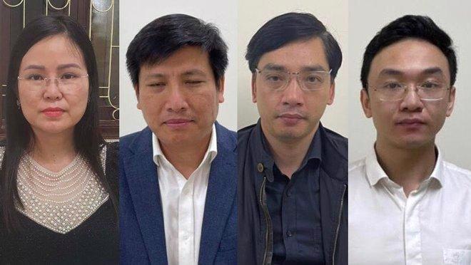 Từ trái qua các bị cáo: Nguyễn Thị Hương Lan, Đỗ Hoàng Tùng, Lê Tuấn Anh, Lưu Tuấn Dũng - Ảnh: Bộ Công an