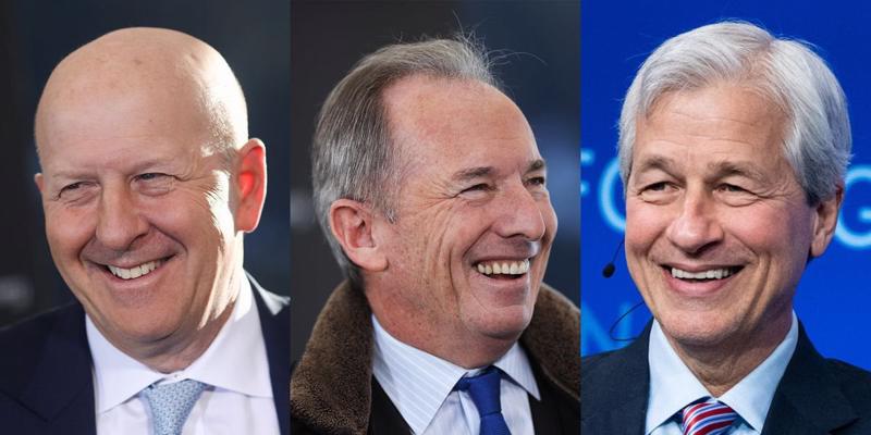Từ trái sang phải: David Solomon – CEO của Goldman Sachs, James Gorman – CEO của Morgan Stanley và Jamie Dimon – CEO của JPMorgan - Ảnh: Bloomberg