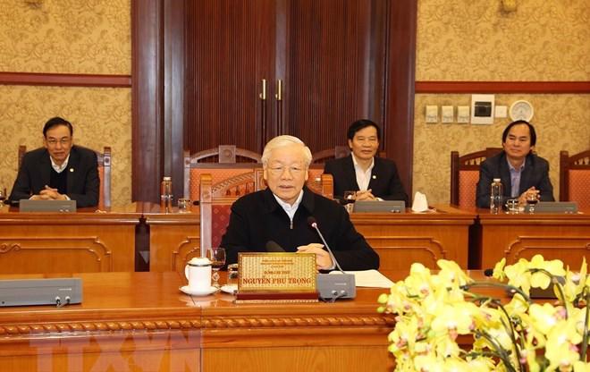 Tổng Bí thư Nguyễn Phú Trọng tại cuộc họp sáng 8/2 - Ảnh: TTXVN