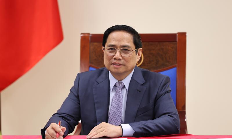 Thủ tướng Phạm Minh Chính tại cuộc điện đàm - Ảnh: VGP