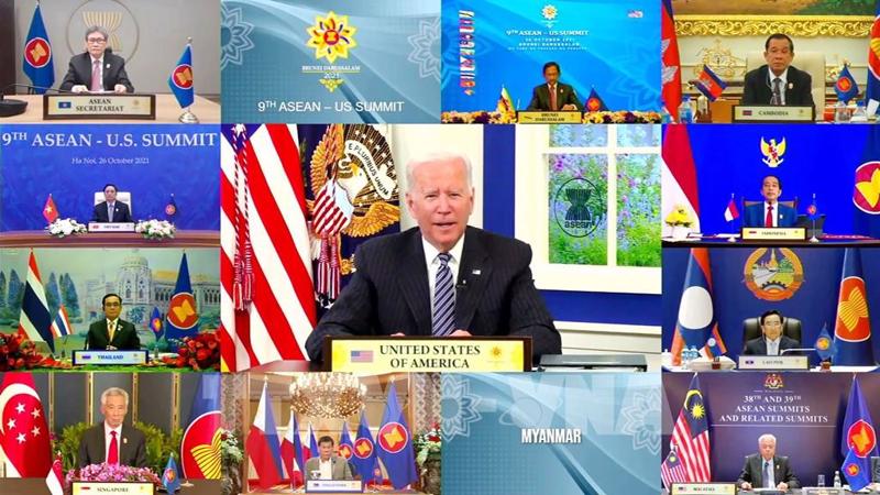 Tổng thống Joe Biden dự cuộc họp trực tuyến với các nhà lãnh đạo ASEAN vào ngày 26/10/2021 - Ảnh: AFP.