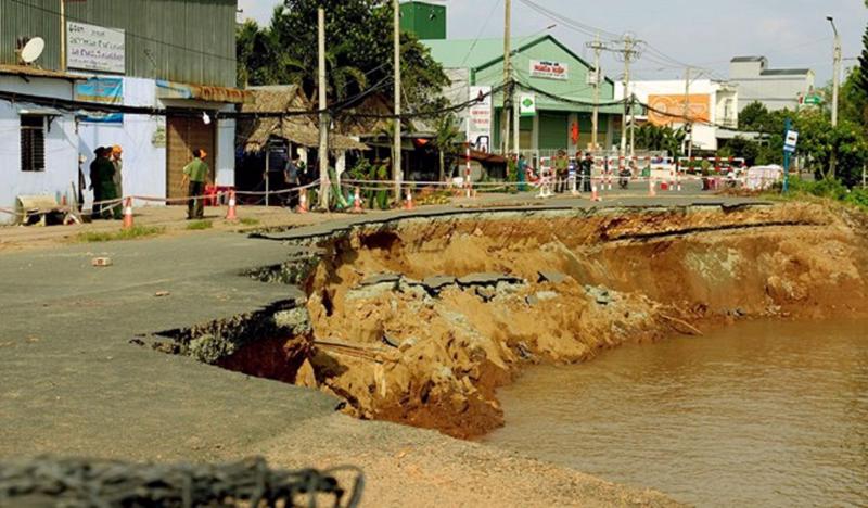 Sụt lún đã xảy ra ở nhiều nơi tại Đồng bằng sông Cửu Long.