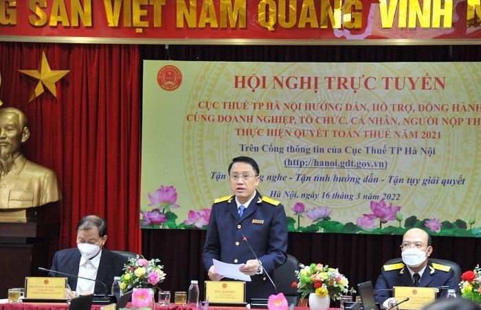 Ông Mai Sơn, Cục trưởng Cục Thuế TP Hà Nội phát biểu tại hội nghị.