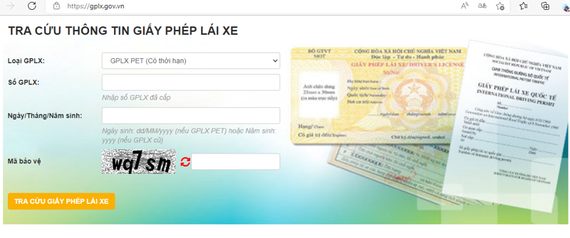 Chỉ có duy nhất website tra cứu thông tin Giấy phép lái xe (GPLX) do Tổng cục Đường bộ Việt Nam quản lý là www.gplx.gov.vn (Hình giao diện web).