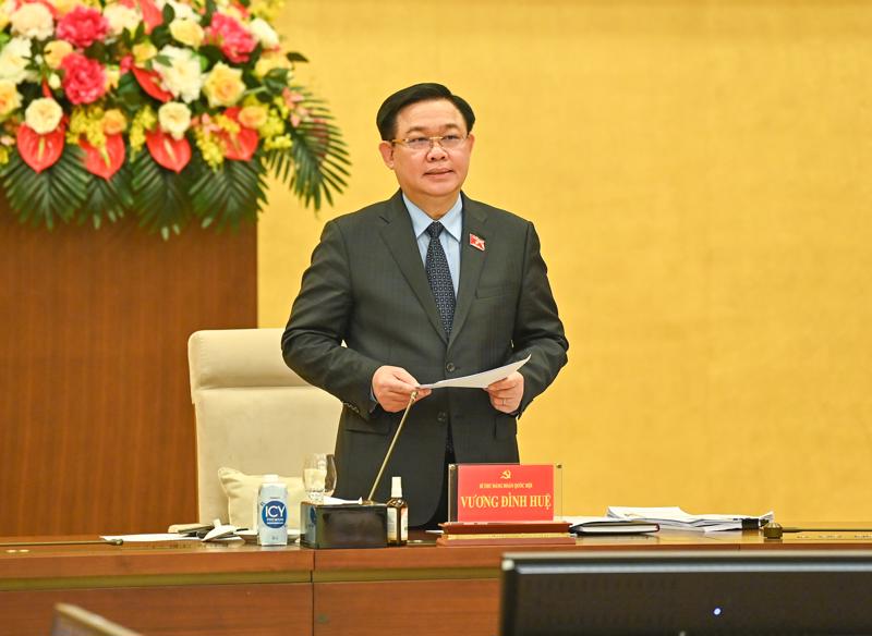 Chủ tịch Quốc hội Vương Đình Huệ phát biểu tại buổi làm việc - Ảnh: Quochoi.vn