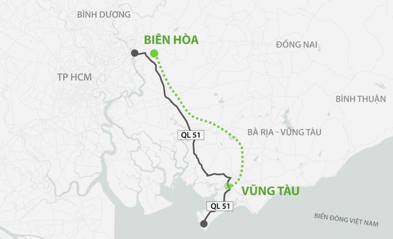 Hướng tuyến cao tốc Biên Hòa - Vũng Tàu