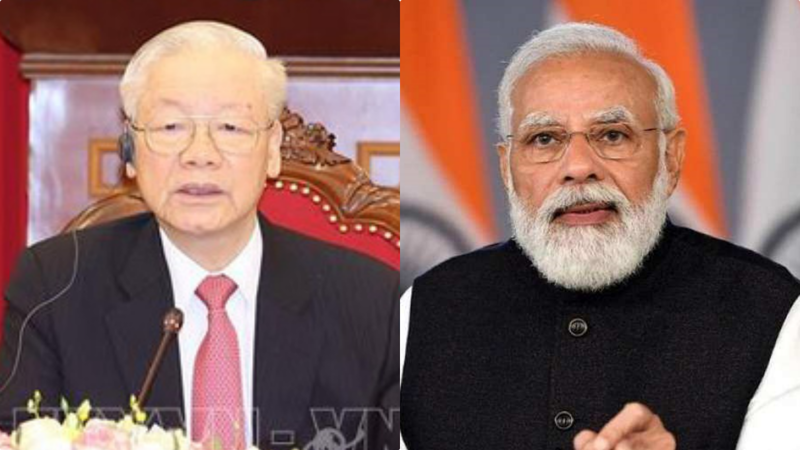 Tổng Bí thư Nguyễn Phú Trọng và Thủ tướng  Ấn Độ Narendra Modi - Ảnh: TTXVN/AP