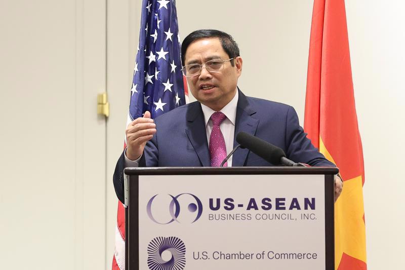 Prime Minister Pham Minh Chinh at the meeting with the American business community in Washington, D.C. on May 12. Source: VGP