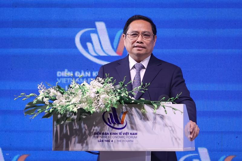 Thủ tướng Chính phủ Phạm Minh Chính phát biểu tại Diễn đàn Kinh tế Việt Nam lần thứ 4.