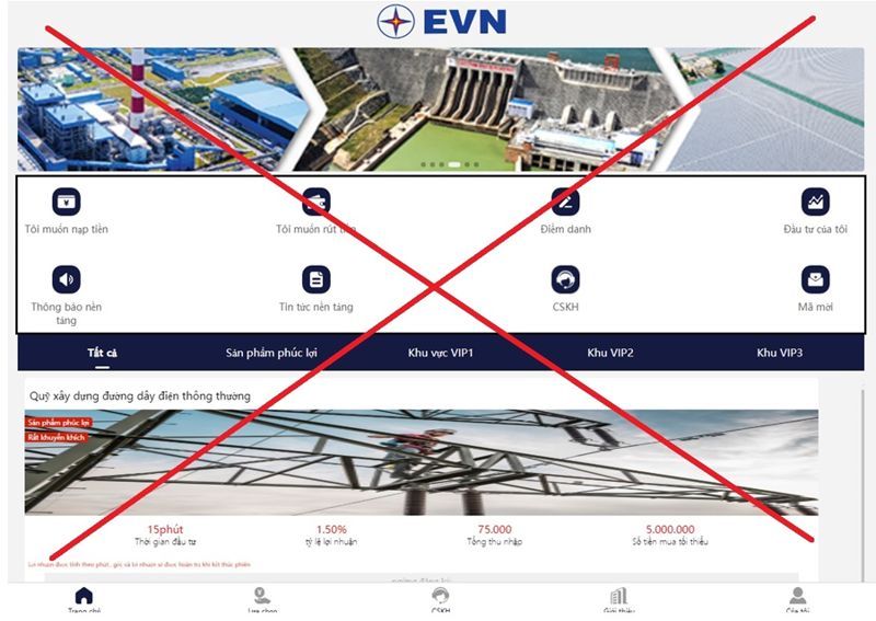Trang web giả mạo thương hiệu của EVN.