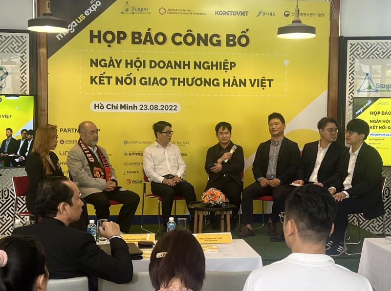 Họp báo Ngày hội Doanh nghiệp kết nối giao thương Hàn Việt (Mega Us Expo 2022) tại SIHUB sáng 23/8.