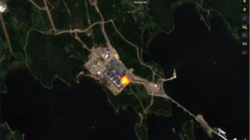 Hình ảnh vệ tinh cho thấy hoạt động đốt khí đốt tại nhà máy của tập đoàn Gazprom gần biên giới Phần Lan - Nguồn: Rystad Energy/BBC