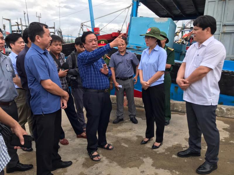Bộ trưởng Lê Minh Hoan cùng lãnh đạo tỉnh Quảng Ngãi kiểm tra công tác triển kahi ứng phó bão Noru tại khu neo đậu tàu thuyền Tịnh Hòa, thành phố Quảng Ngãi.