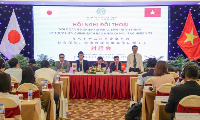 Hội nghị đối thoại giữa Bảo hiểm xã hội Việt Nam và các doanh nghiệp FDI Nhật Bản chiều 11/10. 