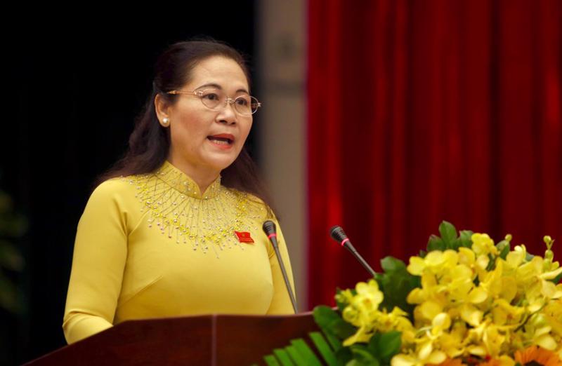 Bà Nguyễn Thị Lệ, Chủ tịch Hội đồng nhân dân TP.HCM phát biểu khai mạc kỳ họp. Ảnh: Nguyệt Nhi.