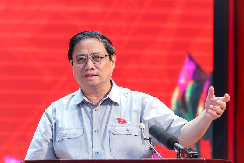Thủ tướng Phạm Minh Chính phát biểu tại buổi tiếp xúc cử tri tỉnh Cần Thơ - Ảnh: VGP