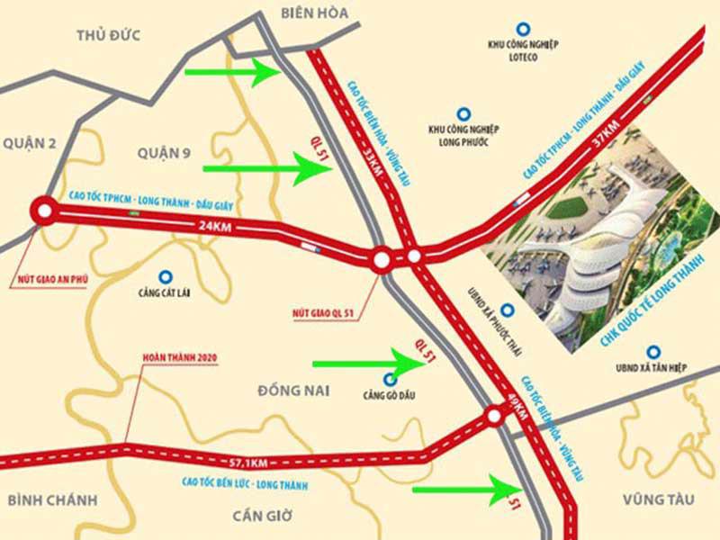 Dự án thành phần 2 dự án cao tốc Biên Hòa - Vũng Tàu giai đoạn 1 kết nối với các tuyến cao tốc Long Thành - Dầu Giây, cao tốc Bến Lức - Long Thành và tuyến kết nối sân bay Long Thành.