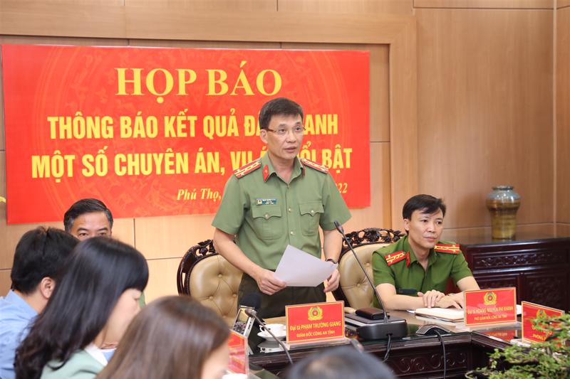 Đại tá Phạm Trường Giang, Giám đốc Công an tỉnh Phú Thọ chủ trì họp báo. Ảnh: Bộ Công an.