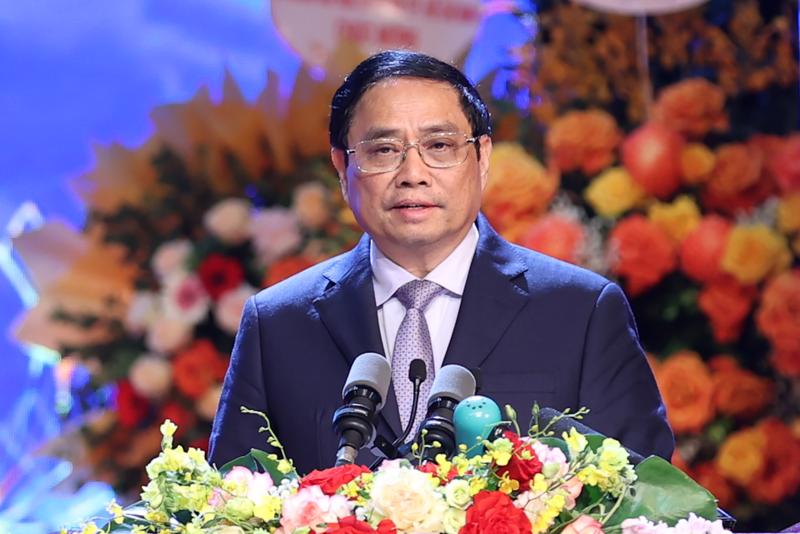 Thủ tướng Phạm Minh Chính phát biểu tại lễ kỷ niệm. Ảnh VGP/Nhật Bắc.